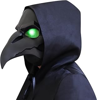 CAFELE Steampunk Plague Doctor Bird Mask with LED Light, Retro Long Nose Beak Cosplay Mask Halloween Masquerade Costume Props (Green Led Mask)