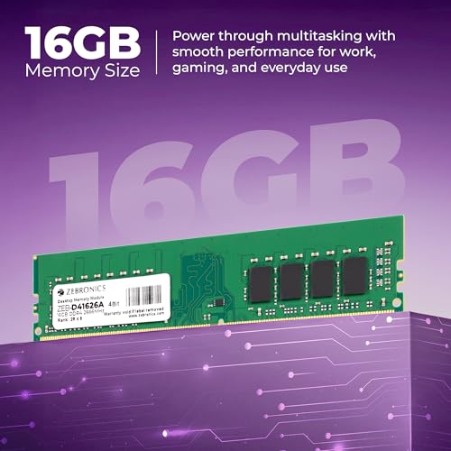 Image of Zebronics 16GB DDR4 RAM for PC, 2666MHz, 4bit Architecture, Low Power Consumption, High Stability Performance (D41626A)