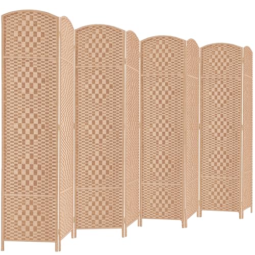 Rose Home Fashion 6 ft Tall Room Divider, Room Dividers and Folding Privacy Screens, 15.7in Privacy Screen 8 Panel Partition Temporary Wall Separation for Private, Natural