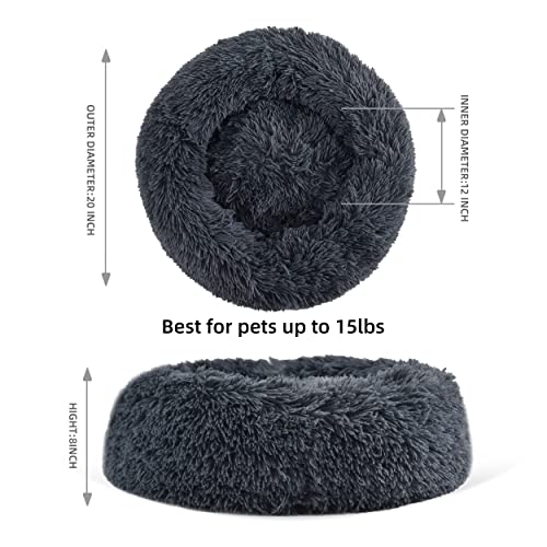 Gavenia Cat Beds For Indoor Cats -20’’X20’’Washable Donut Cat And Dog Bed,Soft Plush Pet Cushion,Waterproof Bottom,Fluffy Dog And Cat Calming And Self Warming Bed For And Sleep Improvement,Dark Grey #TOP1