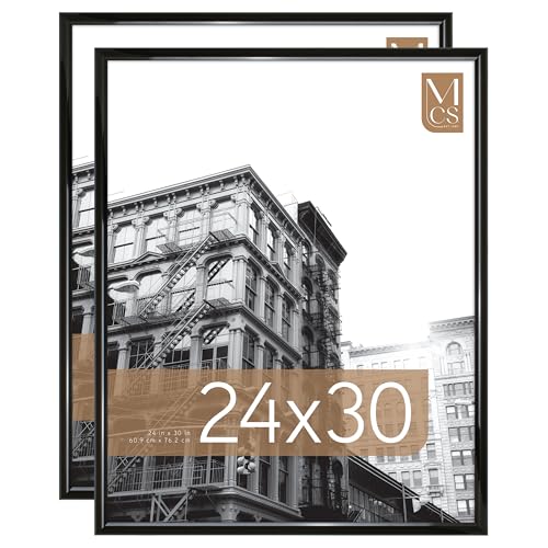 MCS Trendsetter 24x30 Poster Frame Black High-Gloss, Vertical & Horizontal Wall Hanging Large Picture Frame for Photos, Posters & Art Prints (2-Pack)