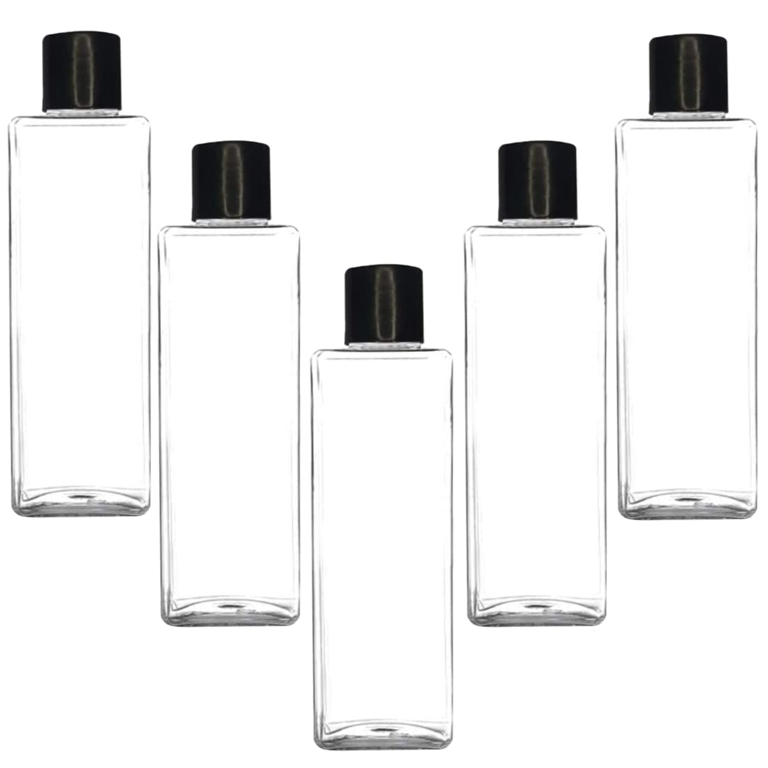 Select Empty Clear Plastic Square Bottles Refillable Travel Size Cosmetic Travelling Containers Small Leak Proof Squeeze Bottles with Black Flip Cap for Toiletries,Shampoo,oil etc.- 100mL (PACK OF 5)