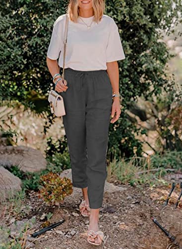 Acelitt Womens Casual Pants Capris Drawstring Elastic Waist Comfy Trousers With Pockets Black X-Large #TOP3