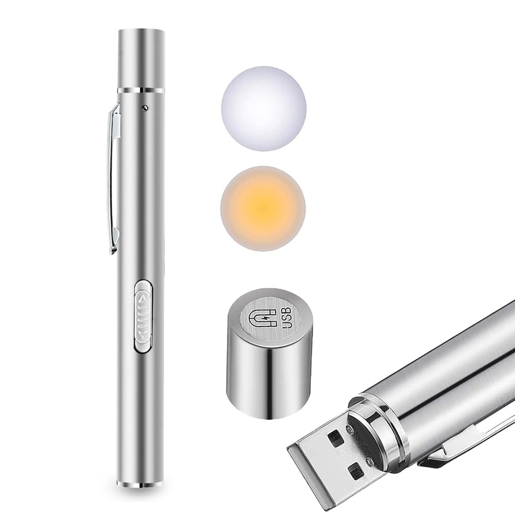 NEXT GEEK Pen Torch for Doctors, Nurses Dual Light Yellow & White Soft Light for Checking Oral, Pupil, Eyes, Ears, Nasal Cavity etc Rechargeable Silver ipx6 Waterproof (B0CY223WH5) Amazon Price History, Amazon Price Tracker