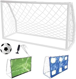 Soccer Goal Target 3 in 1 Trainer Practice Net – Goal Post Cage & A Rebounder Net & Target Holes Net for Kicking Accuracy – Ball & Pump Included, Great for Outdoor Sports Activity