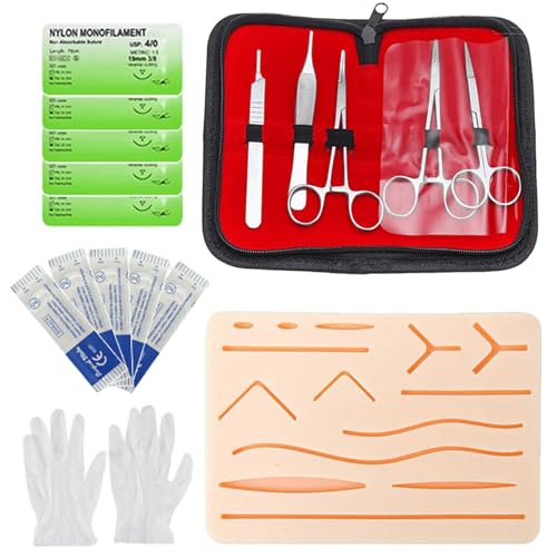 Chirurgisches Nahtse, Nahtmaterial Chirurgie, Suture Practice Kit, Silikon-Nähkissen mit Werkzeugsatz,Nahtübungsset