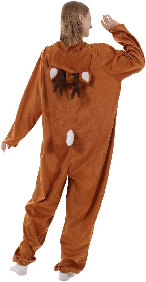 ReneeCho Adults Onesies Reindeer Christmas Pajamas Costume Men Women Deer Jumpsuit Cosplay