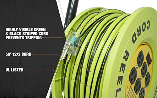 Southwire E-238 Heavy Duty Power Station Cord Reel, With 6 Grounded Outlets, 12/3 50-Foot Extension Cord, Built In 15-Amp Circuit Breaker, Green/Black #TOP4