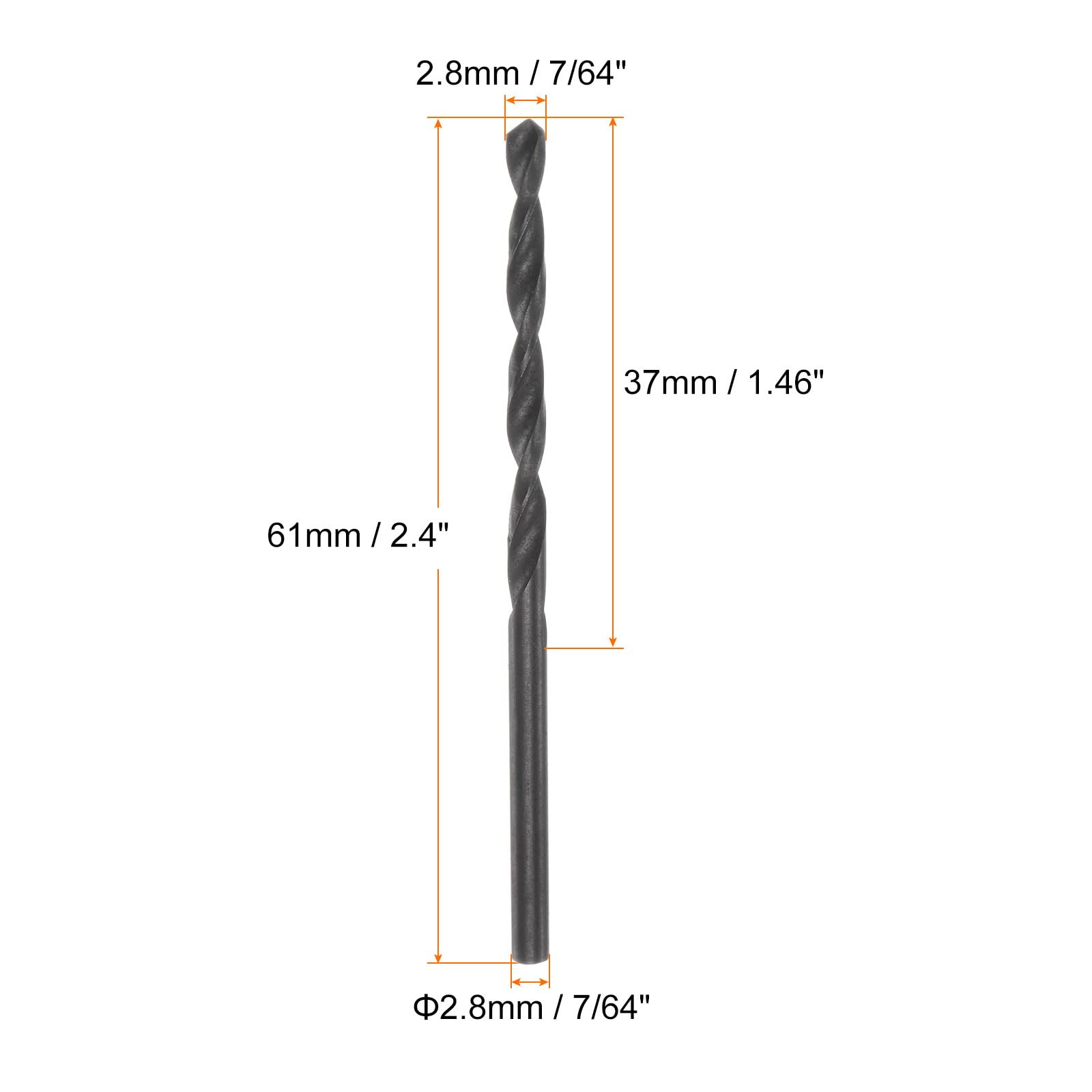 QUARKZMAN 10pz Punte da Trapano Jobber 2,8mm (7/64") in Acciaio ad Alta Velocità Rivestito in Nitruro (HSS) 4241 per Acciaio Inossidabile Rame Lega Alluminio Metallo Legno Plastica, Nero