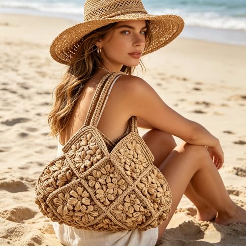 Bolso Tote de Paja para Mujer con Diseño Floral 3D miniatura 2