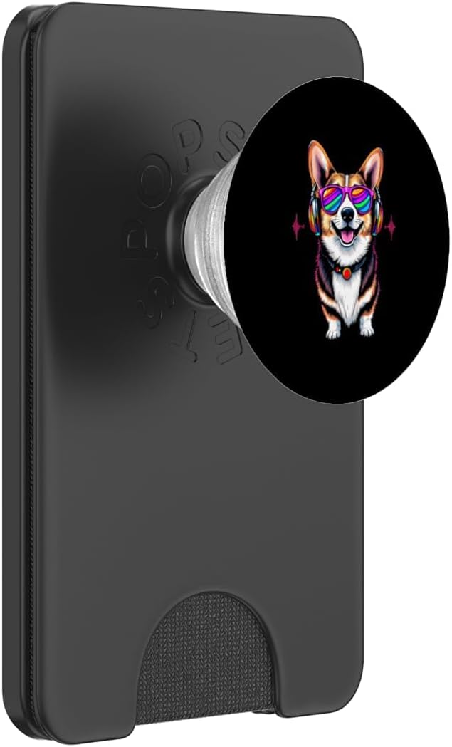 Cool Corgi con auriculares y gafas de sol PopSockets PopWallet para MagSafe