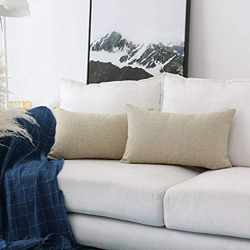Khooti Rectangular Jute Cushion Cover, Throw Pillow Cover for Couches, Chairs, Sofas, Beds, Coffee Tables, Living Rooms, Bedrooms, Modern Boho Design, 12x24 | Light Linen | Set of 2