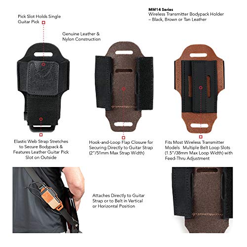 Levy's Leathers Suporte transmissor sem fio; couro preto (MM14-BLK)