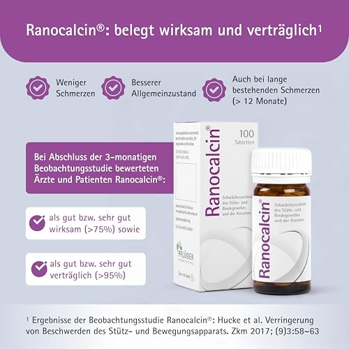 Ranocalcin® bei Beschwerden in Rücken, Schulter, Nacken - unterstützt Knochen, Sehnen, Bänder und Faszien - mit Calcium, Zink, Eisen, Kieselsäure - für Erwachsene und Kinder, 100 Tabletten