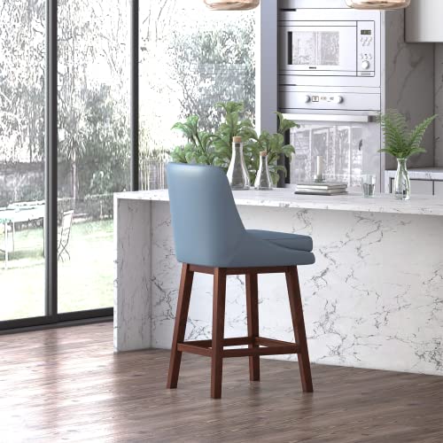 Cecer Counter Height Bar Stools, 360 Swivel Counter Height Stools, Solid Wood Counter Height Chairs, Faux Leather Bar Stools With Backs And Thicken Sponge Cushion, 26", Dark Blue #TOP9