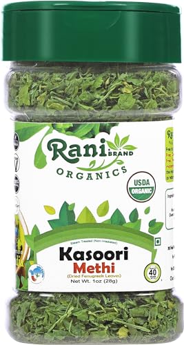 Rani Organic Fenugreek Leaves Dried (Kasoori Methi) 1oz (28g) PET Jar ~ All Natural | Vegan | Gluten Friendly | NON-GMO | Kosher | Indian Origin | USDA Certified Organic