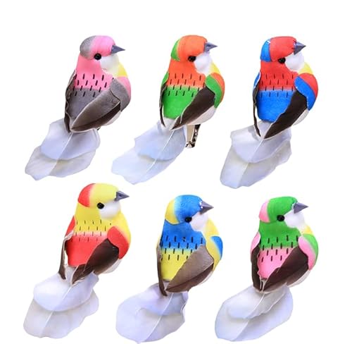 6 Piezas Pajaros Decorativos,Pajaros Decorativos Jardin, Multicolor Pájaros de Adorno,Pájaros Artificiales con Plumas para Manualidades DIY Decoración Jardín de Casa Adorno de Fiesta de Boda