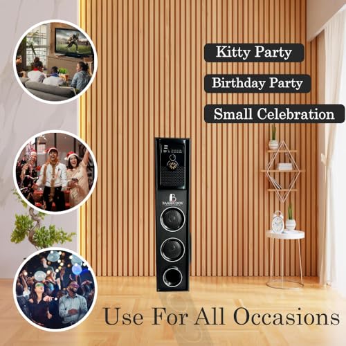 Image of BASSBUDDY Single Bluetooth Tower Speaker Music System for Home TS 50 - Wooden Cabinet Subwoofer Echo Sound - 100W Home Theater - Remote Controlled Display - Support FM, Karaoke,AUX, USB.