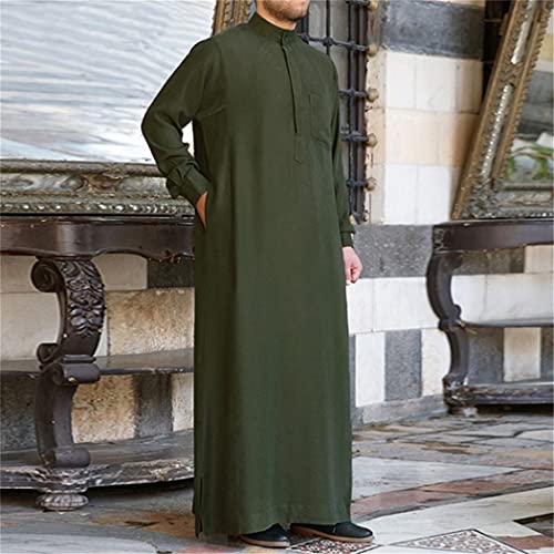 Men Muslim Islamic Kaftan Arab Vintage Long Sleeve Thobe Robe Loose Dubai Saudi Arab Kaftan4