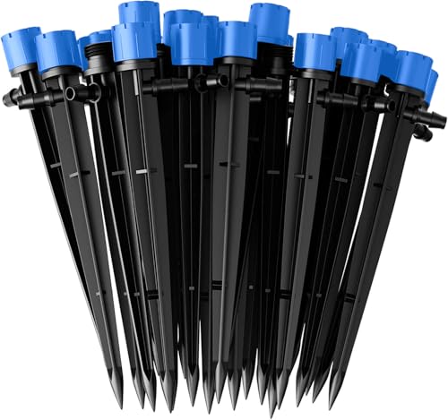 KAHEIGN 60 Piezas Goteros de Riego de Agua, 8 Agujeros Emisores de Goteo Ajustables Riego por Goteo de Micro Flujo Sistema de Riego de 360 Grados para Tubo de 4mm /7mm (Azul)