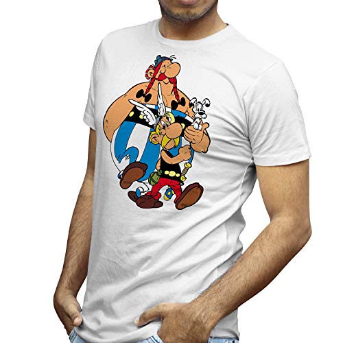 Camiseta Hombre - Unisex Cómic - Dibujos Animación, Astérix y Obélix (Blanco, XL) Cover