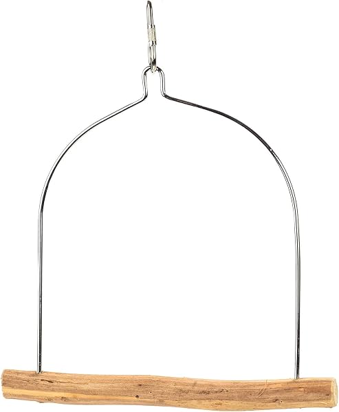PARROT ESSENTIALS Natural Wood Arch Swing Perch - Wooden Swing for Parrots, Budgie, Cockatiel - Parrot Toy Nest Swing Encourages Foot Exercise - Hanging Toy Pet Swing Mimics Their Natural Habitat - 1