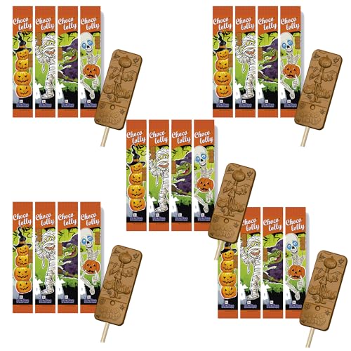 Chocololly Halloween 25 Lollys mit Vollmilchschokolade 5x5x15g I 75g Schokolade zu Halloween mit verschiedenen Designs I Süßes oder Saures I Halloweenschokolade (25x 15g Halloweenlollies)