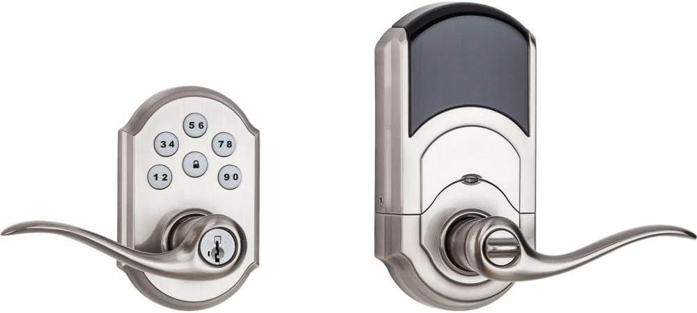 Smartcode 912 Z-Wave Plus Keypad Lever Deadbolt Door Lock, One-Touch Locking, and Auto-Lock Enabled with Reversible Tustin Levers and SmartKey Security, Satin Nickel