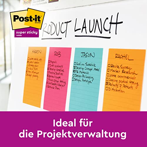 Post-it Super Sticky Meeting Notes, Packung mit 4 Blöcken, 45 Blatt pro Block, 203 mm x 152 mm, Farben: Grün, Pink, Gelb, Orange - Extra-stark klebende Notizzettel für To-Do-Listen und Erinnerungen