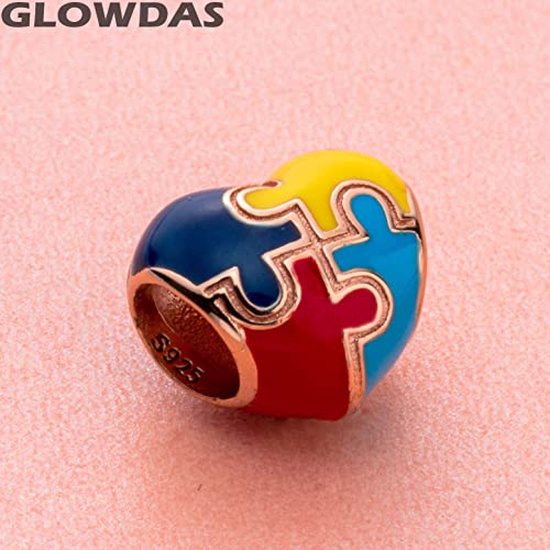 Rose Gold Autism Awareness Charms fit Pandora First Mothers Day Bracelet, 925 Sterling Silver Colorful Puzzle Pieces Enamel Heart Autistic Beads, Gift for Son/Daughter/Cousin4