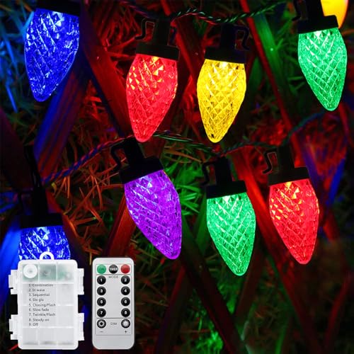 Hugsvik LULED095 25.7Ft 50Led Battery Operated Christmas Lights, 8 Modes Christmas Decorations Indoor Lights, Waterproof C9 Christmas Tree Lights cover