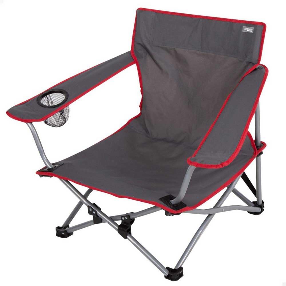 AKTIVE Silla camping plegable, 49x46x60 cm, Asiento bajo, Posavasos, Topes antivuelco, Soporta 110 kg, Estructura acero, Tejido poliéster, Asa de hombro, Plegado acordeón, Sillas plegables (63060)