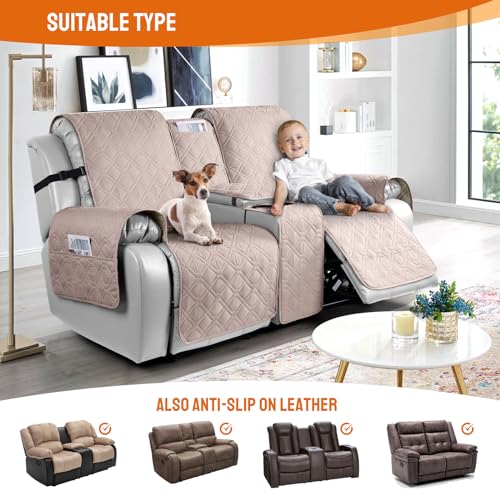 Image of VANSOFY Loveseat Recliner Cover with Console 100% Waterproof Sofa Slipcovers Non-Slip Reclining Couch Cover Split Sofa Covers Furniture Protector for Pets, Dogs(Light Apricot)