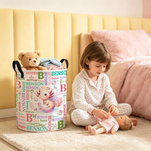 Image of Custom Axolotl Laundry Hamper, Personalized Laundry Basket with Name, Customized Dirty Clothes Basket for Clothes Toy Bathroom Bedroom Storage,S-16.5 inchX 13.8 inch