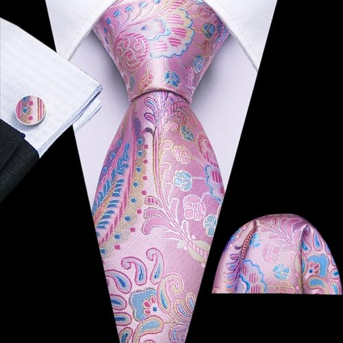 Image of Barry.Wang Men Ties Paisley Woven Silk Necktie Set with Pocket Suqare Cufflinks Formal