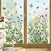 wondever Spring Summer Wild Flowers Window Clings Vintage Wildfloral Butterflies Glass Sticker Decal Anti Collision Double-Side Static Window Stickers for Home Glass Window