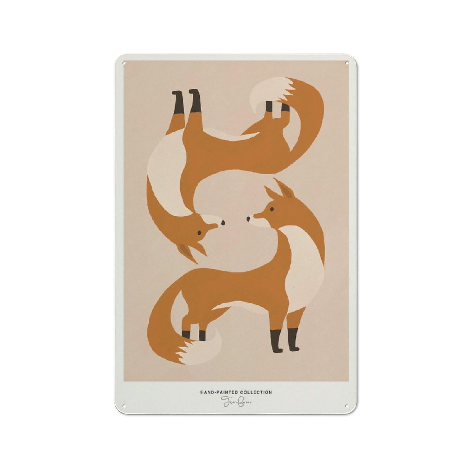 Junmoney Style Workshop Stylized Foxes Art Print Decorative Metal Plaque 30X20cm, Workshop Wall Decor For Garage, Hobby Room, Office Or Man Cave