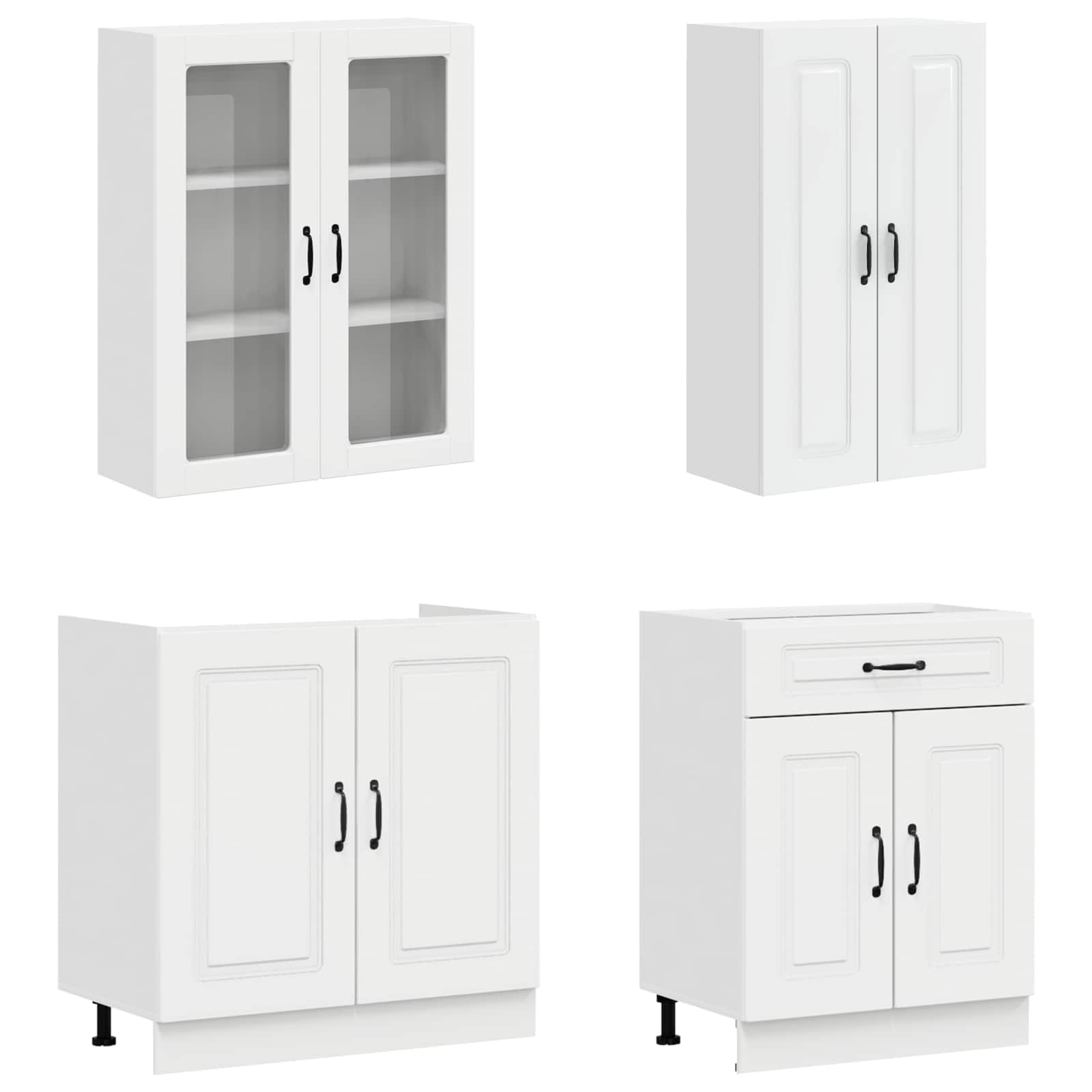 Set da cucina Kalmar, 8 pezzi, bianco lucido