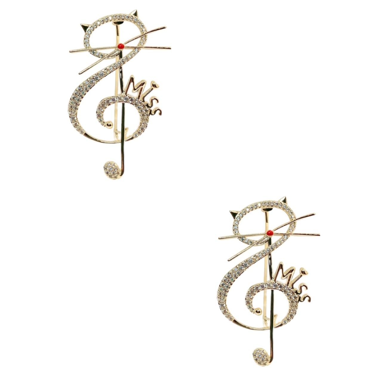 Healvian Musiknotenbrosche Broschenstifte süße Tierbroschen Zirkon-Verzierung Frauen Broschen bezaubernde Zirkonbrosche Anstecknadel mit Zirkondekor Broschennadel Kupfer Golden