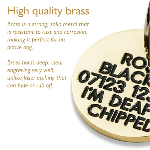 Engraved Dog tag, Deeply Engraved, Solid Brass 27mm Circular Dog tag - Image 5