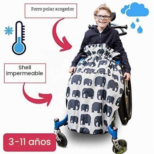 Bundlebean Funda acogedora para silla de ruedas infantil - Nailon impermeable con forro polar, bolsa frontal para calentar las manos, correas ajustables - Ajuste universal para silla de ruedas y