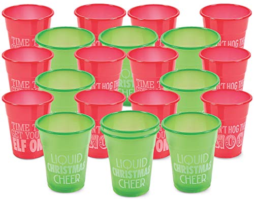 4E's Novelty Christmas Plastic Humorous Cups Bulk, Pack of 50 Holiday Deposable Party Drinking Cups, Green and Red