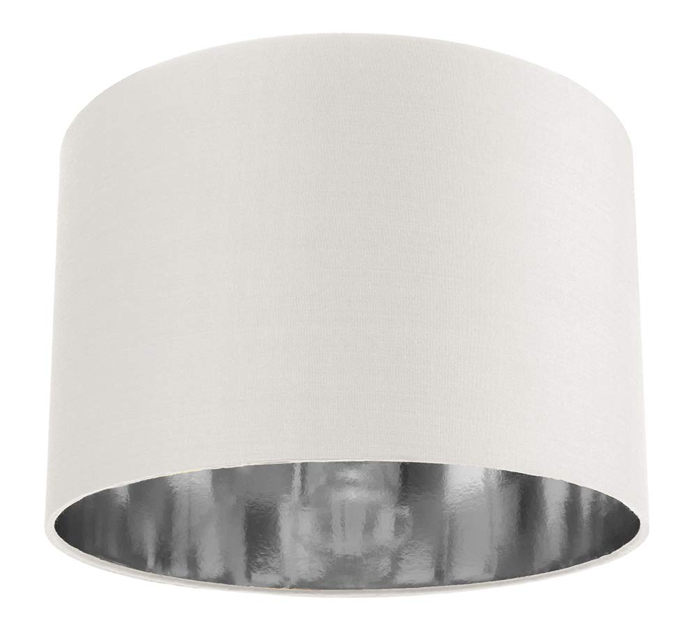 Contemporary and Chic White Cotton 12" Table or Pendant Circular Drum Lamp Shade with Shiny Silver Inner - 60watt Maximum by Happy Homewares
