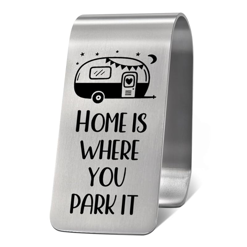 Clipe para Para-Sol de Carro “Home is Where You Park It” em Aço Inoxidável LAGZDFC Prata 11, 1 unidade