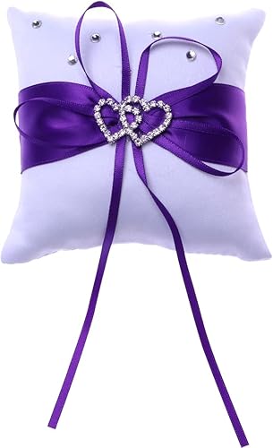 Almohada romántica para anillo de boda, cojín con cinta para portador de anillo de boda, diamantes de imitación, ceremonia de boda para suministros