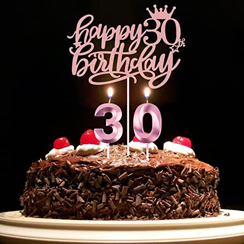 1 Pcs Glitter Happy 30Th Birthday Cake Topper + 30Th Birthday Candles, 30 Cake Topper, Number 30 Candles, Happy 30Th Birthday Cake Decorations For 30Th Birthday Party Decoration (30) #TOP2
