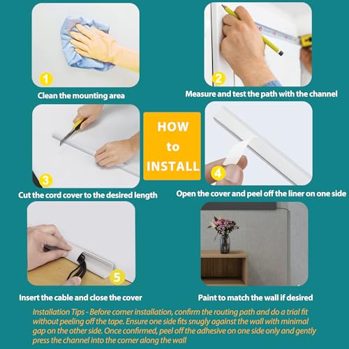 Image of Corner Cable Concealer, 136-inch Cord Cover, Large Capacity Paintable Cable Management Channel for Floor, Ceiling, Wall - 8 X L 17in