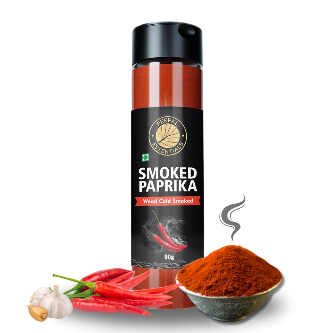 Peepal Essentials Smoked Paprika Powder-Smoky Flavour & Aroma | Fresh & Flavourful Dried Chillies | No Artificial Colours | No Preservatives | No Additives -90gm
