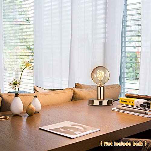 Helunsi Industrial Table Lamp Base, Gold E26 E27 Lamp Base Without Shade, Mini Short Desk Lamp Exposed Bulb Base, Simple Metal Edison Light Bulb Stand, With 5.8Ft Cord Switch Plug Bulb Base Holder #TOP6