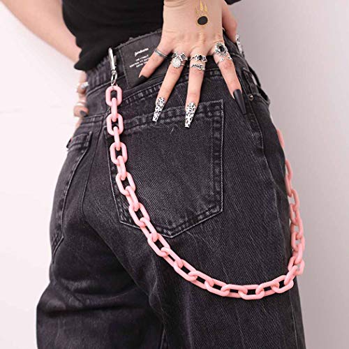 Bomine Hip Hop Jeans Pants Chain Punk Goth for Men Acrylic Link Wallet Chain for Women Hipster Chunky Thick Wallet Pocket Keychains Belt Waist Chains body Accessory for Girls (Pink)